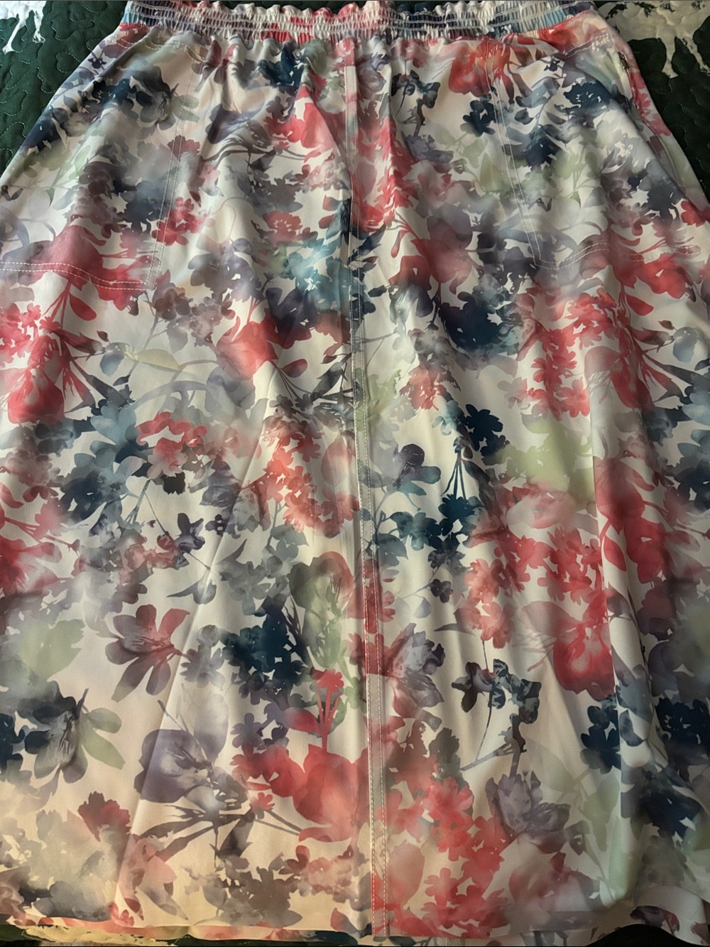 Floral Watercolor Midi Skirt - Pink, Blue & Green